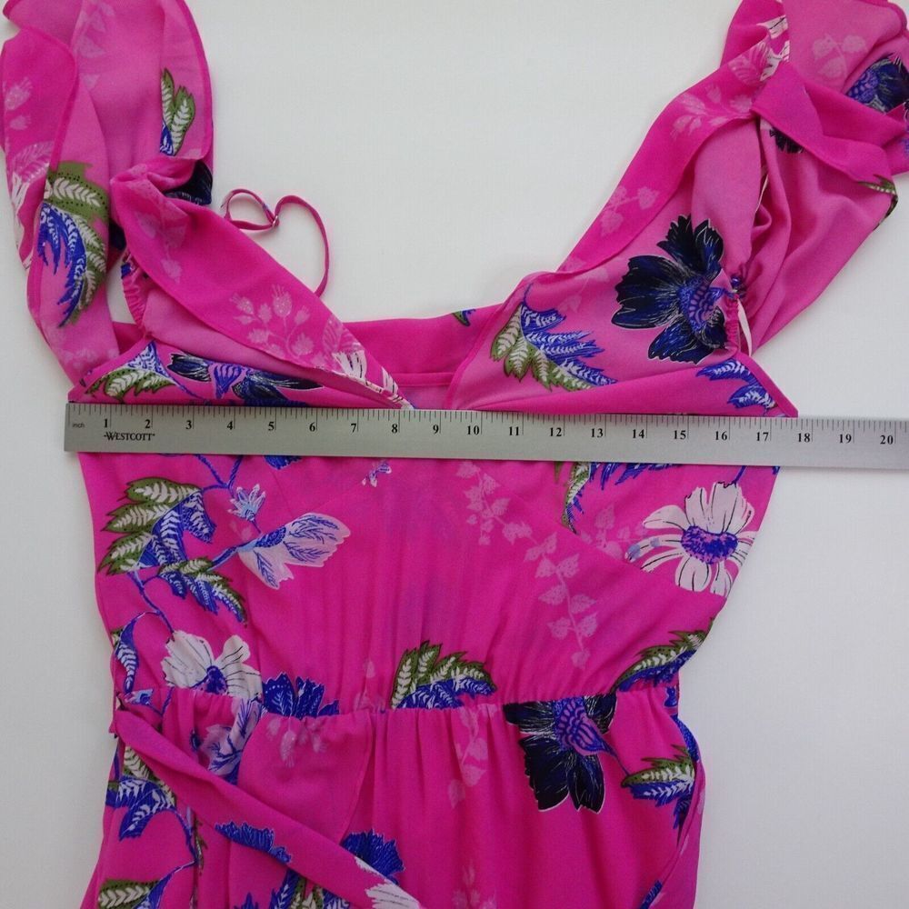RACHEL ROY Maxi Dress Cold Shoulder Floral Flowy Ruffle Slit Tie-Waist Pink 6 - Picture 13 of 13